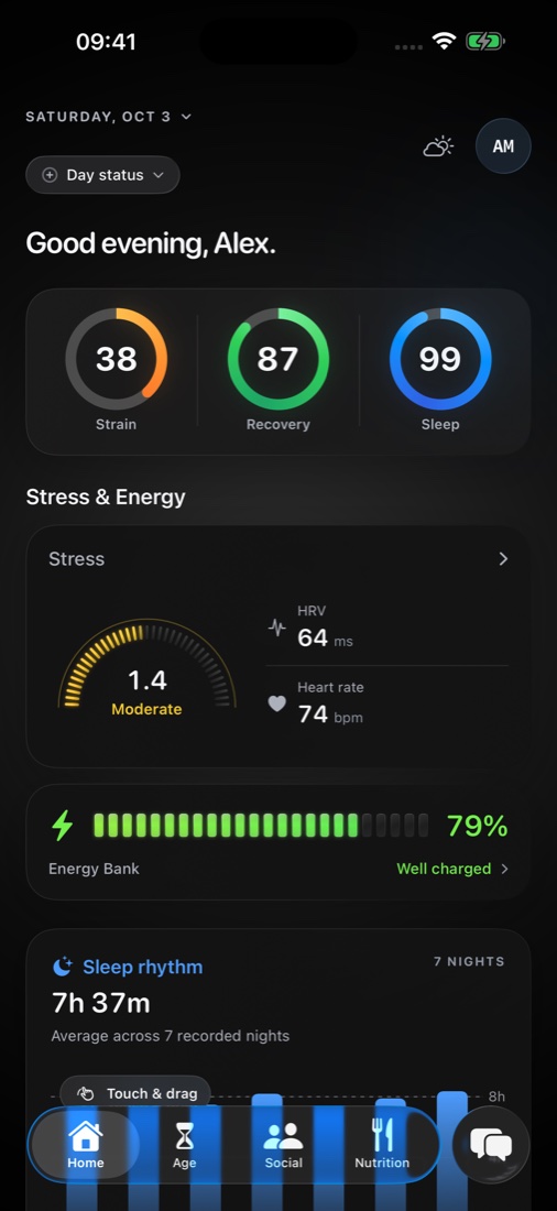 Better iPhone dashboard with strain, recovery, sleep, stress and Energy Bank